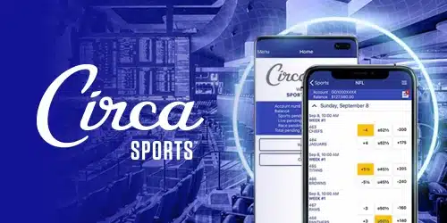 Circa sportbook banner with two mobile screens showing the Circa sportsbook mobile app
