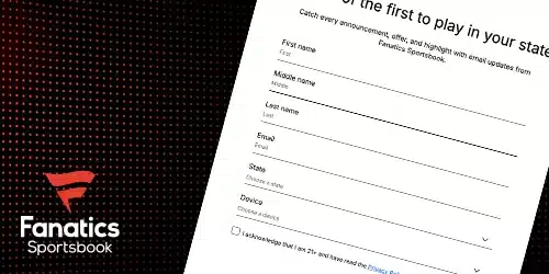 Fanatics sportsbook app registration with a screen of the sign up page of the Fanatics mobile app
