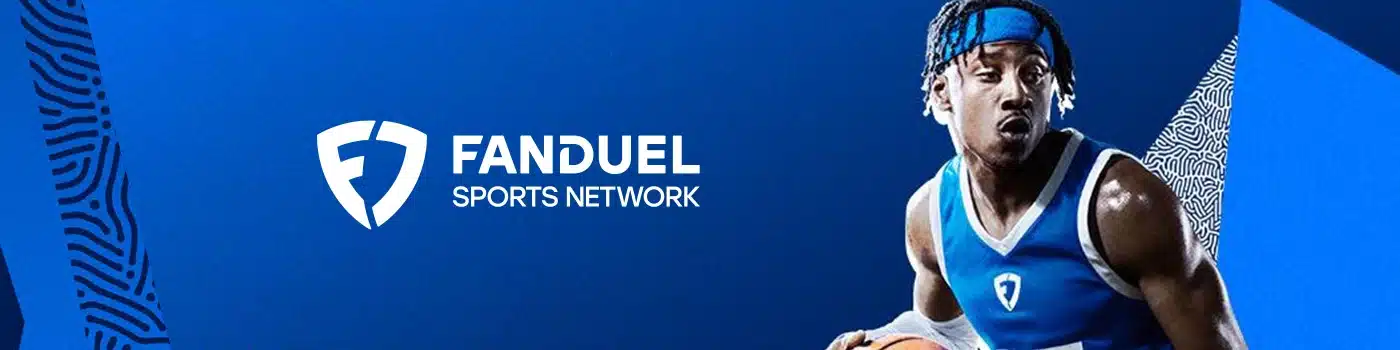 fanduel sportsbook desktop banner with a basketball player dribbling a ball