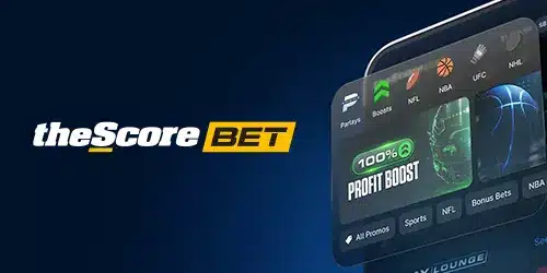 theScoreBet sports market banner with a mobile phone screen showing a section of theScoreBet mobile app and a profit boost