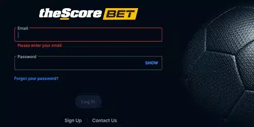 theScoreBet registration banner with a page of the sign in form